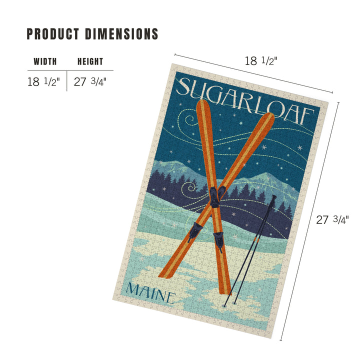 Sugarloaf, Maine, Crossed Skis, Letterpress, Jigsaw Puzzle Puzzle Lantern Press 