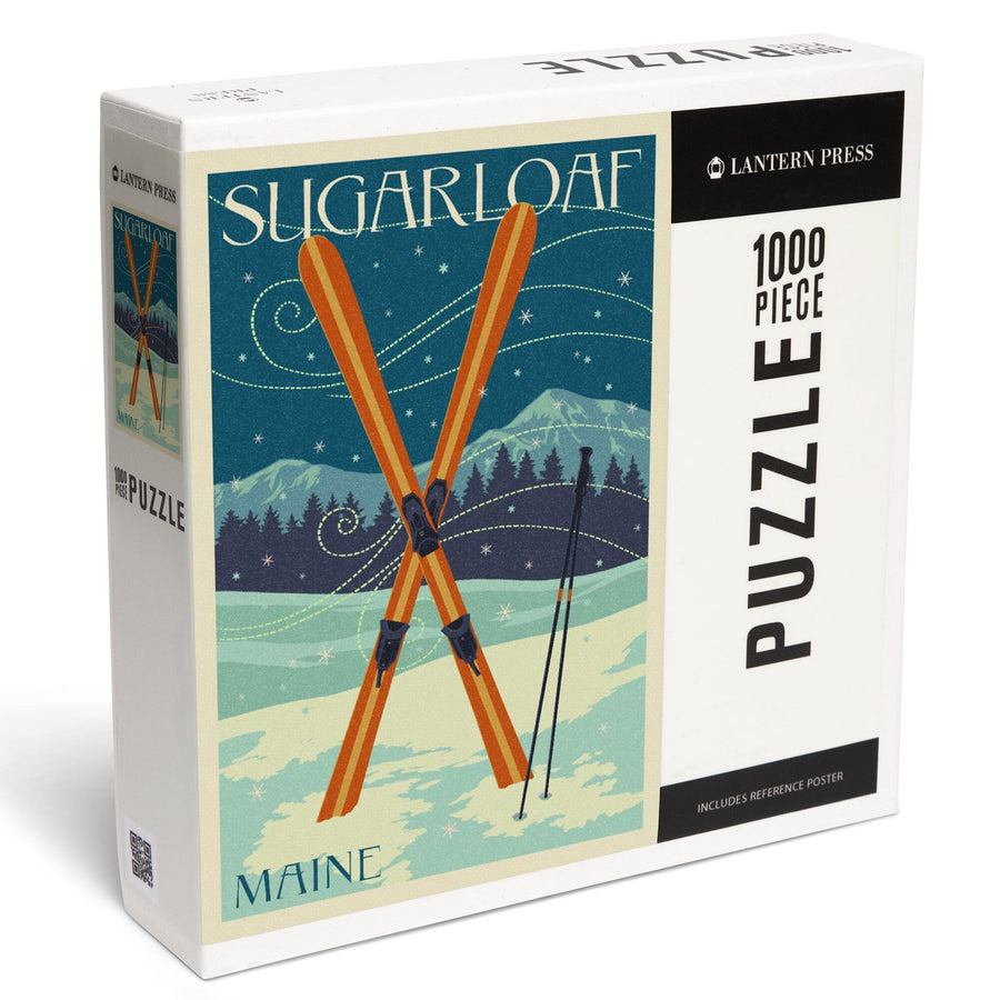 Sugarloaf, Maine, Crossed Skis, Letterpress, Jigsaw Puzzle Puzzle Lantern Press 
