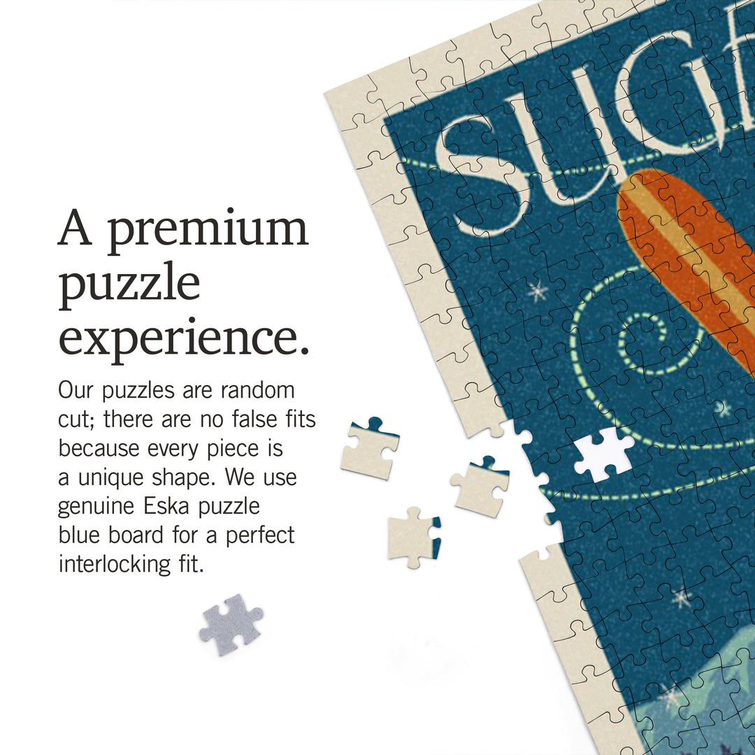 Sugarloaf, Maine, Crossed Skis, Letterpress, Jigsaw Puzzle Puzzle Lantern Press 