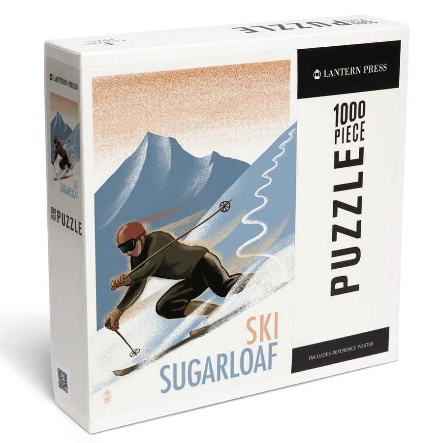 Sugarloaf, Maine, Downhill Skier, Lithography Style, Jigsaw Puzzle Puzzle Lantern Press 