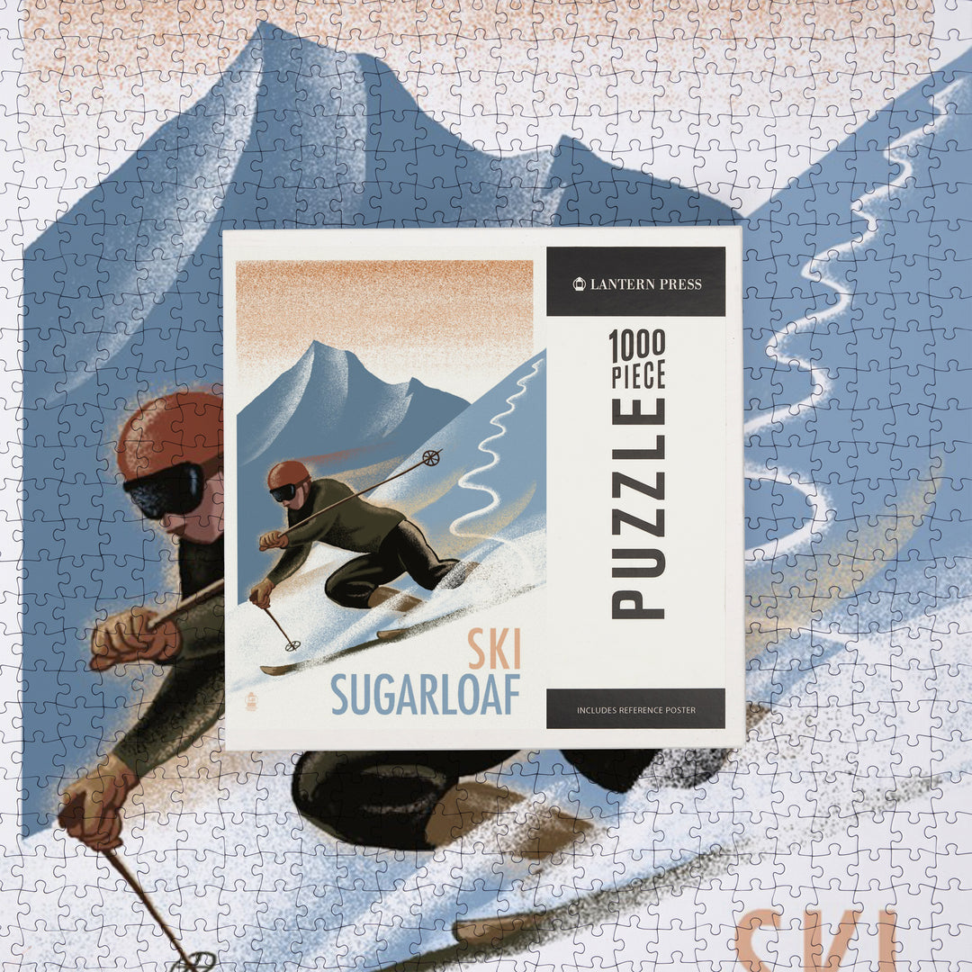 Sugarloaf, Maine, Downhill Skier, Lithography Style, Jigsaw Puzzle Puzzle Lantern Press 