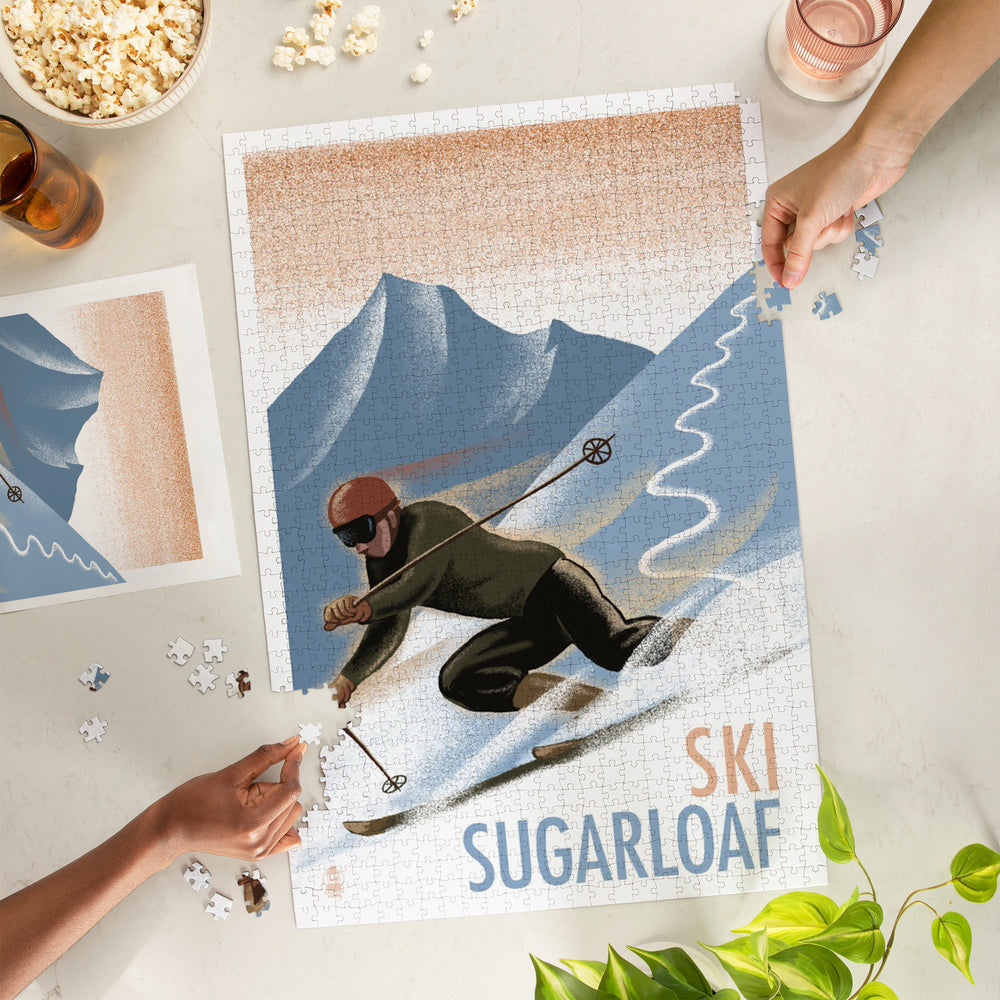 Sugarloaf, Maine, Downhill Skier, Lithography Style, Jigsaw Puzzle Puzzle Lantern Press 