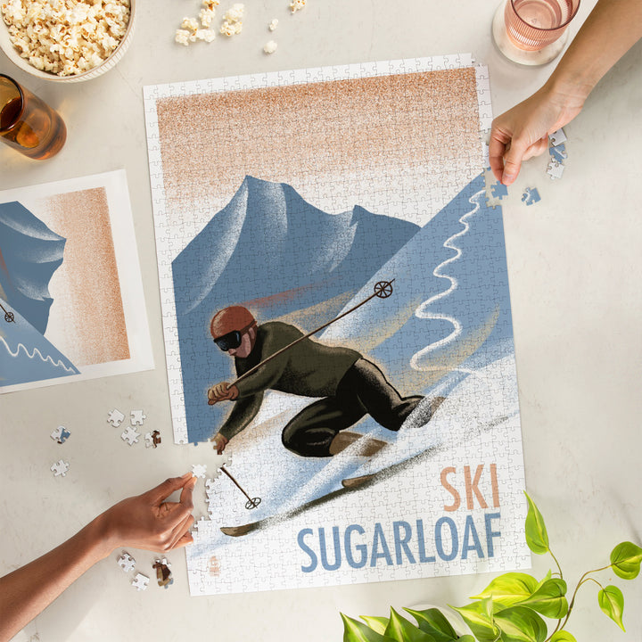 Sugarloaf, Maine, Downhill Skier, Lithography Style, Jigsaw Puzzle Puzzle Lantern Press 