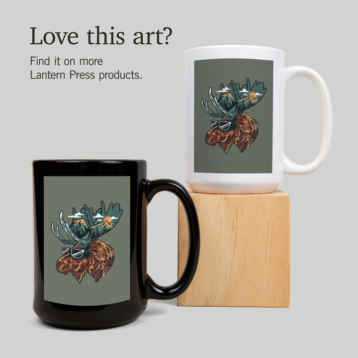 Summer Moose, Distressed Vector, Lantern Press Artwork, Ceramic Mug Mugs Lantern Press 
