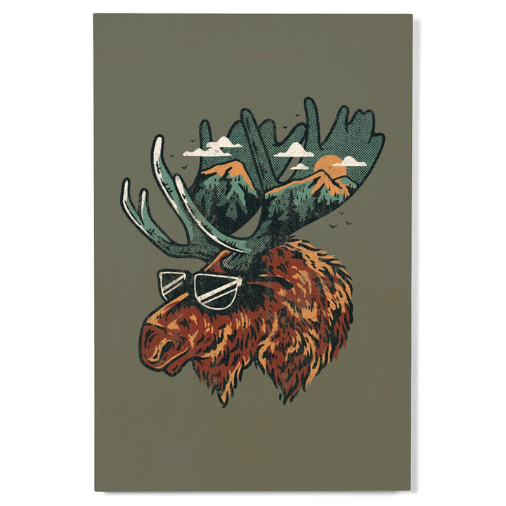 Summer Moose, Distressed Vector, Lantern Press Artwork, Wood Signs and Postcards Wood Lantern Press 