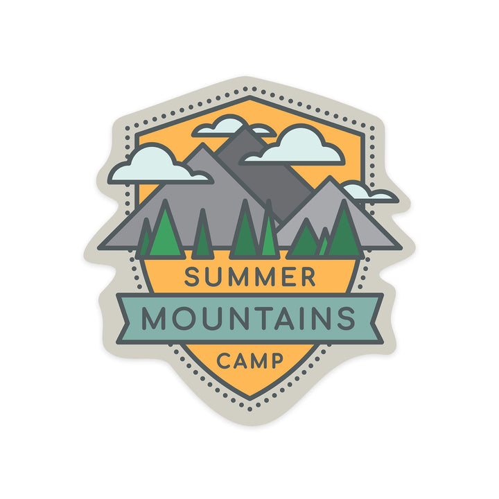 Summer, Mountains, Camp, Retro Style, Contour, Vinyl Sticker Sticker Lantern Press 