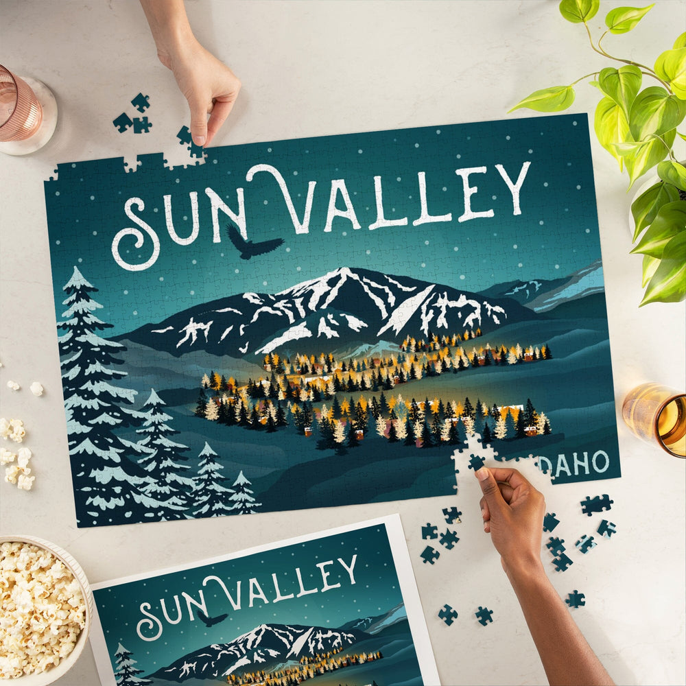 Sun Valley, Idaho, Bald Mountain and Town, Jigsaw Puzzle Puzzle Lantern Press 