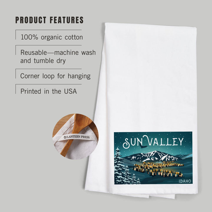 Sun Valley, Idaho, Bald Mountain and Town, Organic Cotton Kitchen Tea Towels Kitchen Lantern Press 