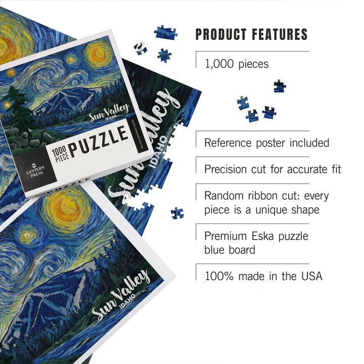 Sun Valley, Idaho, Bald Mountain, Starry Night, Jigsaw Puzzle Puzzle Lantern Press 