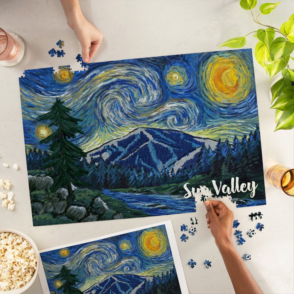 Sun Valley, Idaho, Bald Mountain, Starry Night, Jigsaw Puzzle Puzzle Lantern Press 