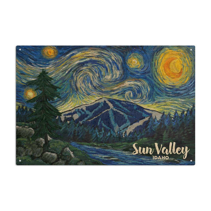 Sun Valley, Idaho, Bald Mountain, Starry Night, Lantern Press Artwork, Wood Signs and Postcards Wood Lantern Press 10 x 15 Wood Sign 