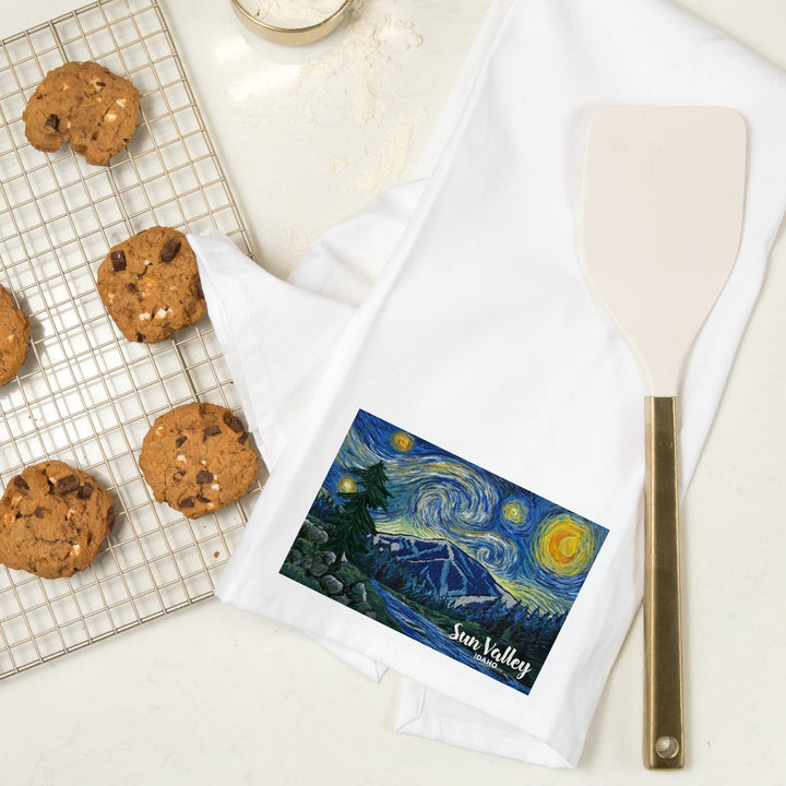 Sun Valley, Idaho, Bald Mountain, Starry Night, Organic Cotton Kitchen Tea Towels Kitchen Lantern Press 