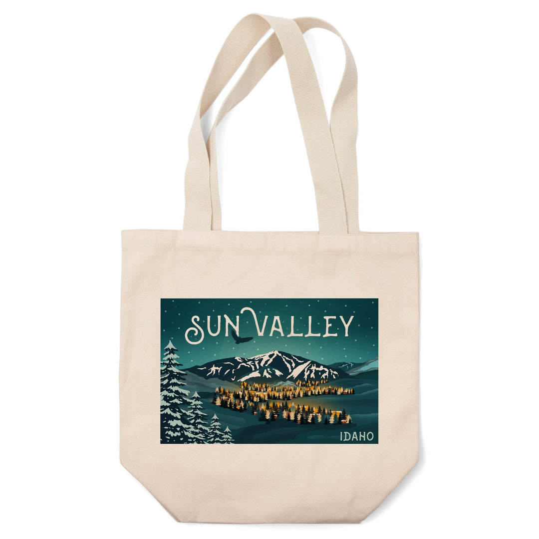 Sun Valley, Idaho, Bald Mountain & Town, Lantern Press Artwork, Tote Bag Totes Lantern Press 
