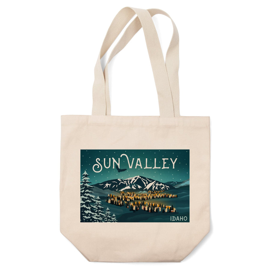 Sun Valley, Idaho, Bald Mountain & Town, Lantern Press Artwork, Tote Bag Totes Lantern Press 