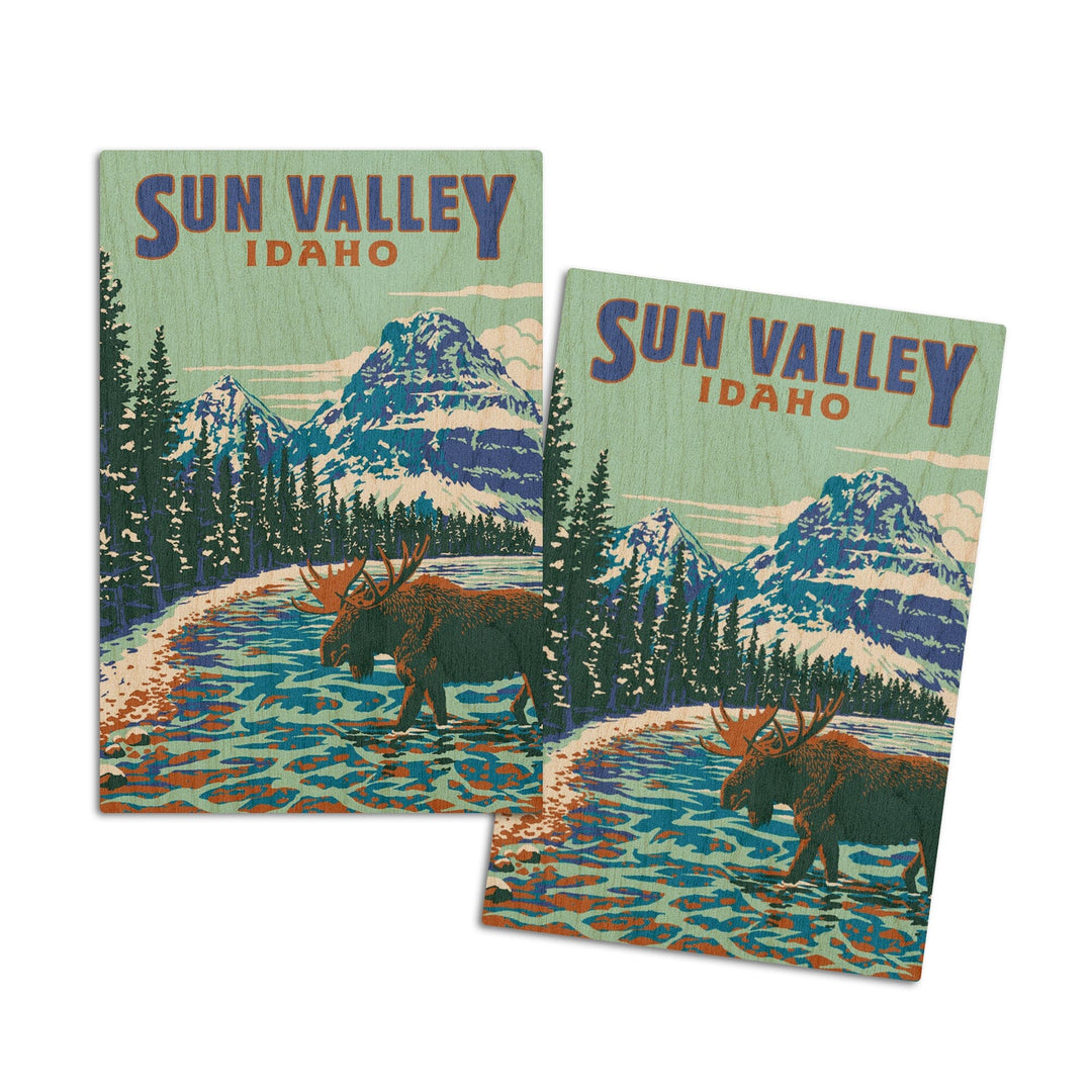 Sun Valley, Idaho, Explorer Series, Blue, Lantern Press Artwork, Wood Signs and Postcards Wood Lantern Press 4x6 Wood Postcard Set 