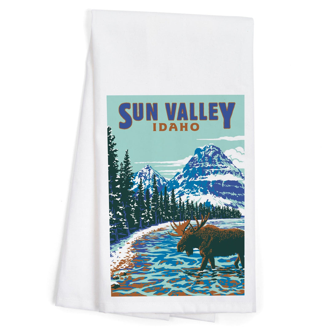 Sun Valley, Idaho, Explorer Series, Blue, Organic Cotton Kitchen Tea Towels Kitchen Lantern Press 