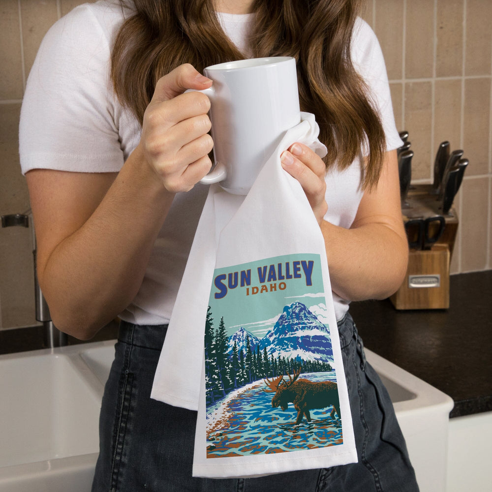 Sun Valley, Idaho, Explorer Series, Blue, Organic Cotton Kitchen Tea Towels Kitchen Lantern Press 