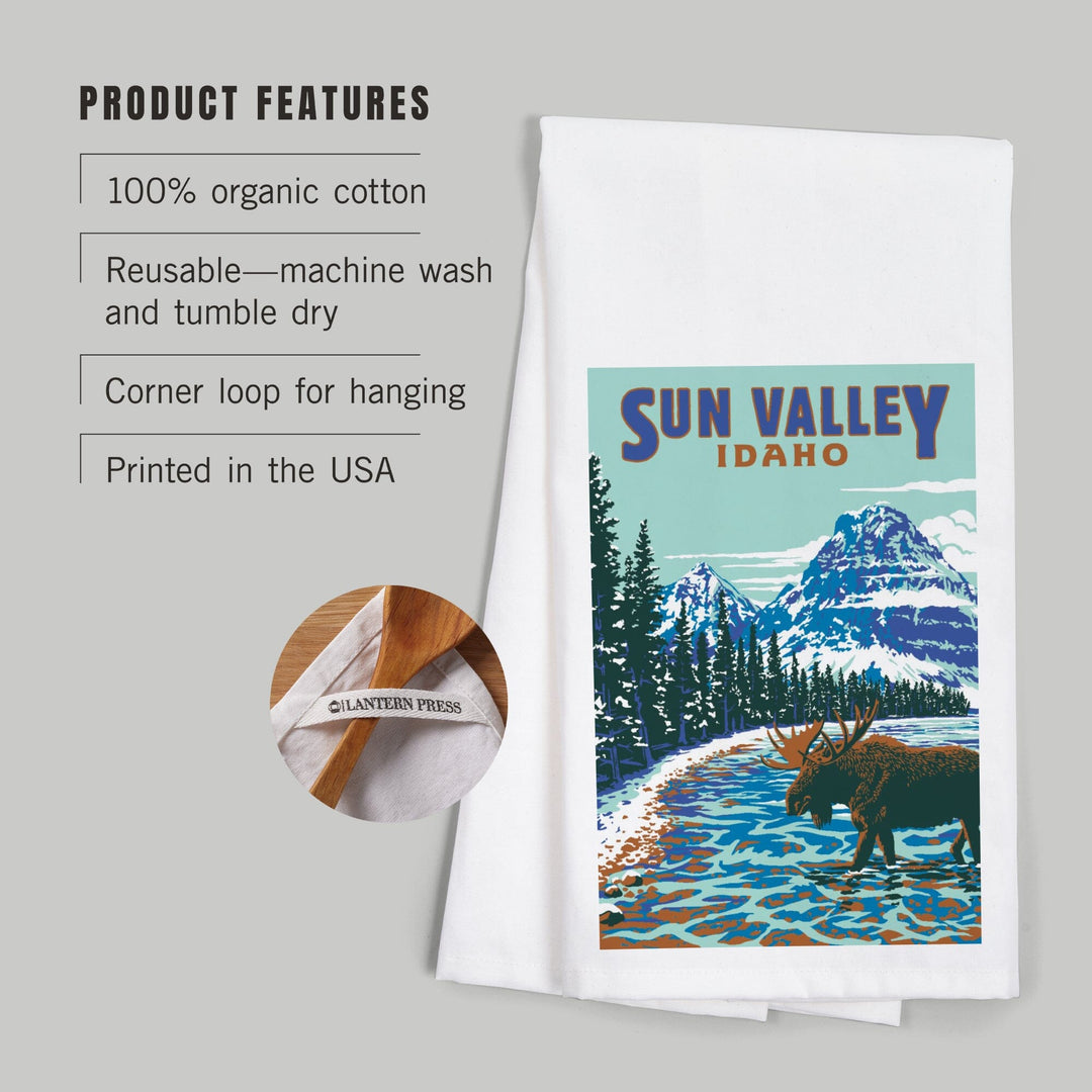 Sun Valley, Idaho, Explorer Series, Blue, Organic Cotton Kitchen Tea Towels Kitchen Lantern Press 