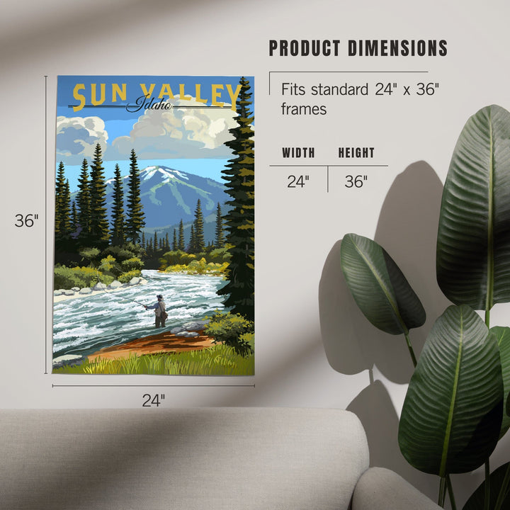 Sun Valley, Idaho, Fly Fisherman and River Rapids, Art & Giclee Prints Art Lantern Press 