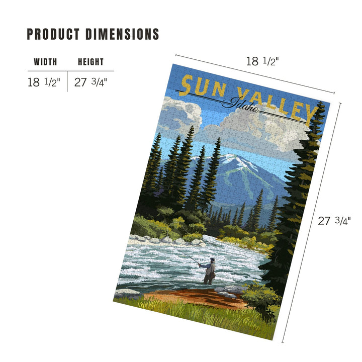 Sun Valley, Idaho, Fly Fisherman and River Rapids, Jigsaw Puzzle Puzzle Lantern Press 