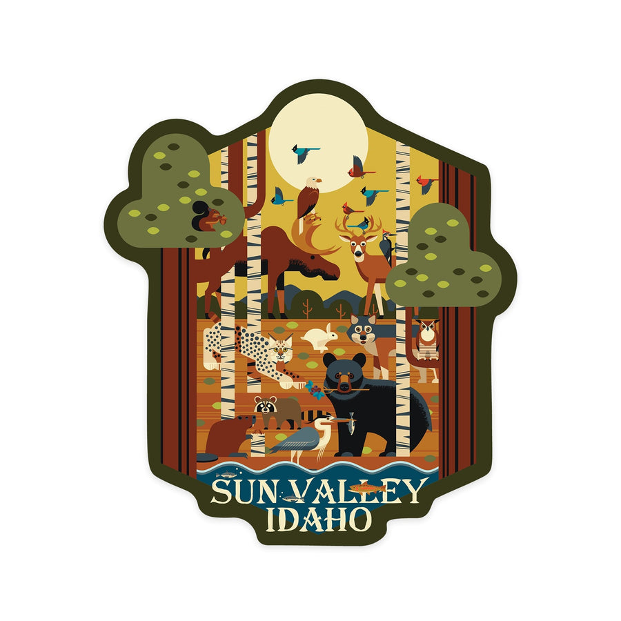 Sun Valley, Idaho, Forest Animals, Geometric, Contour, Vinyl Sticker Sticker Lantern Press 