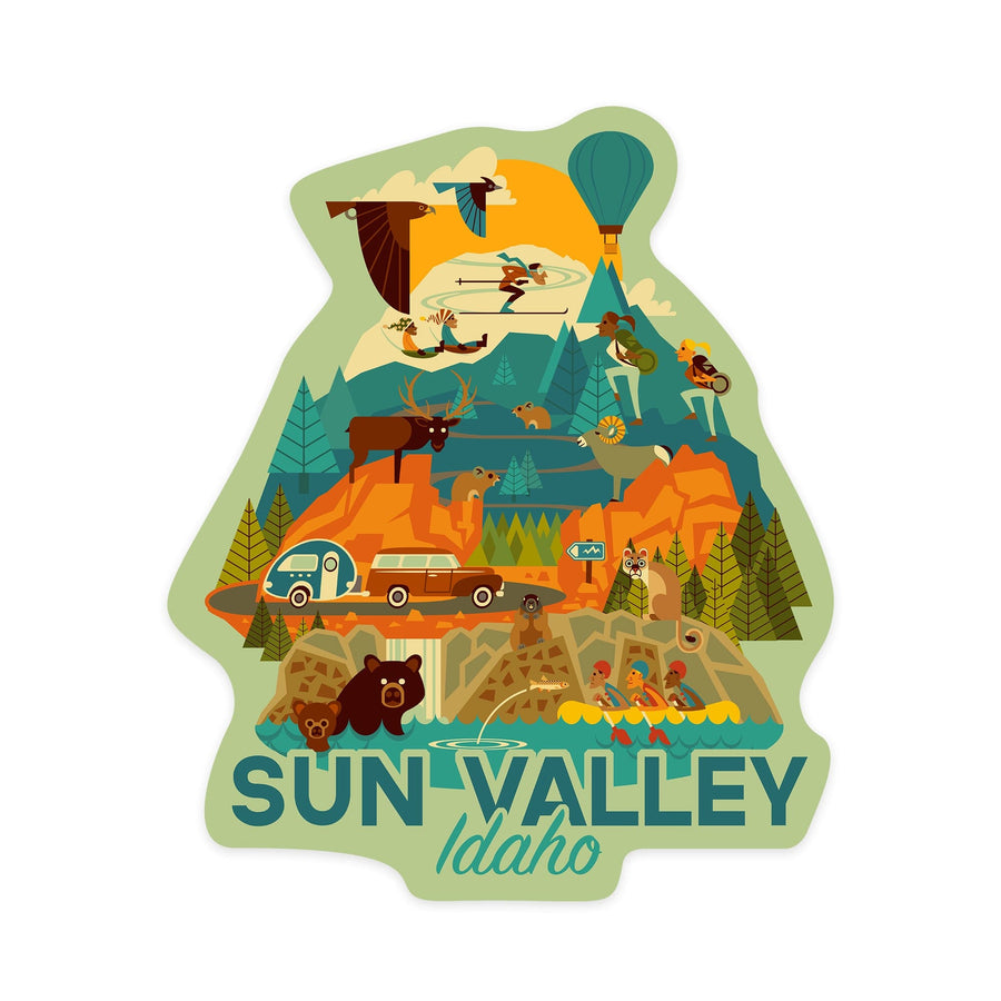 Sun Valley, Idaho, Geometric, Contour, Lantern Press Artwork, Vinyl Sticker Sticker Lantern Press 