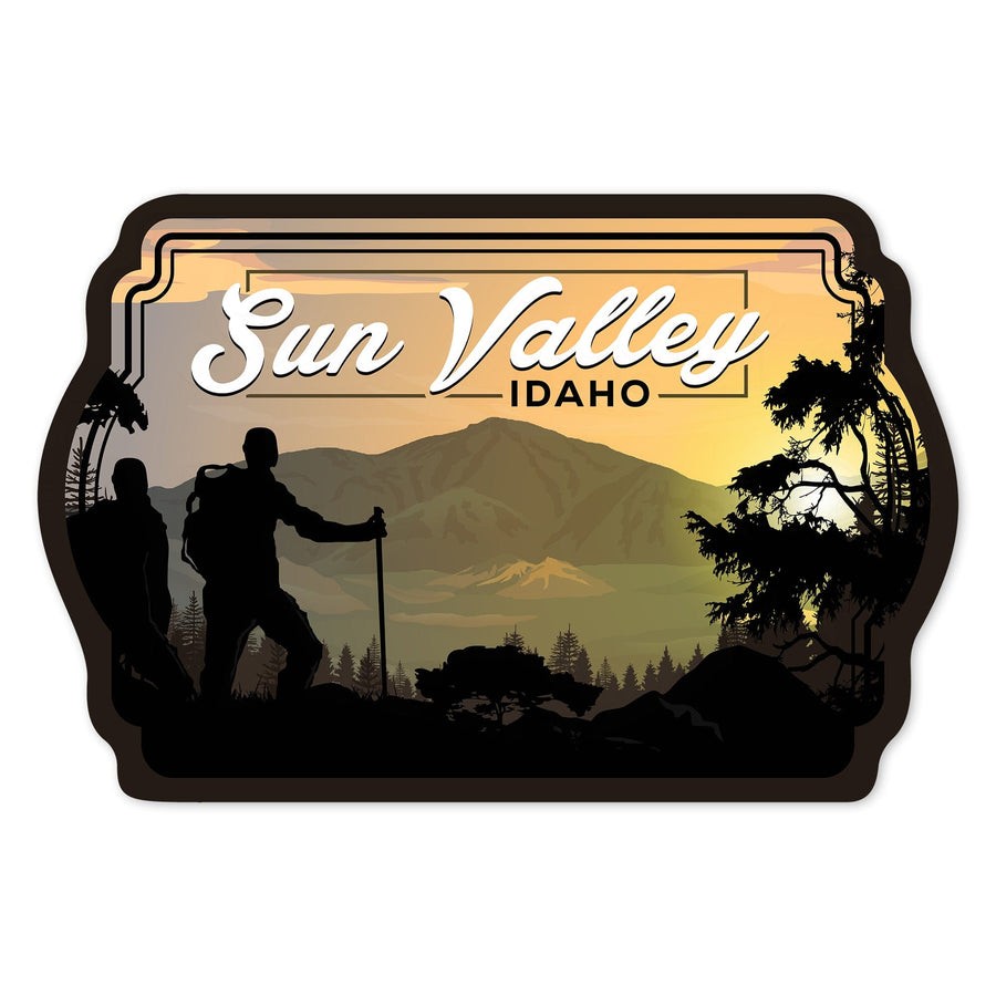 Sun Valley, Idaho, Hiker and Mountain Scene, Contour, Vinyl Sticker Sticker Lantern Press 