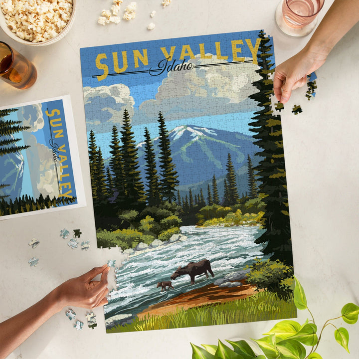 Sun Valley, Idaho, Moose and River Rapids, Jigsaw Puzzle Puzzle Lantern Press 