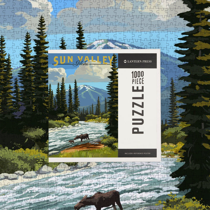 Sun Valley, Idaho, Moose and River Rapids, Jigsaw Puzzle Puzzle Lantern Press 