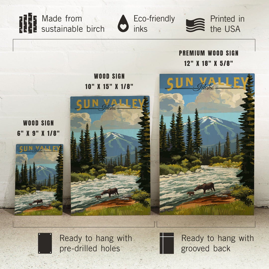 Sun Valley, Idaho, Moose & River Rapids, Lantern Press Artwork, Wood Signs and Postcards Wood Lantern Press 