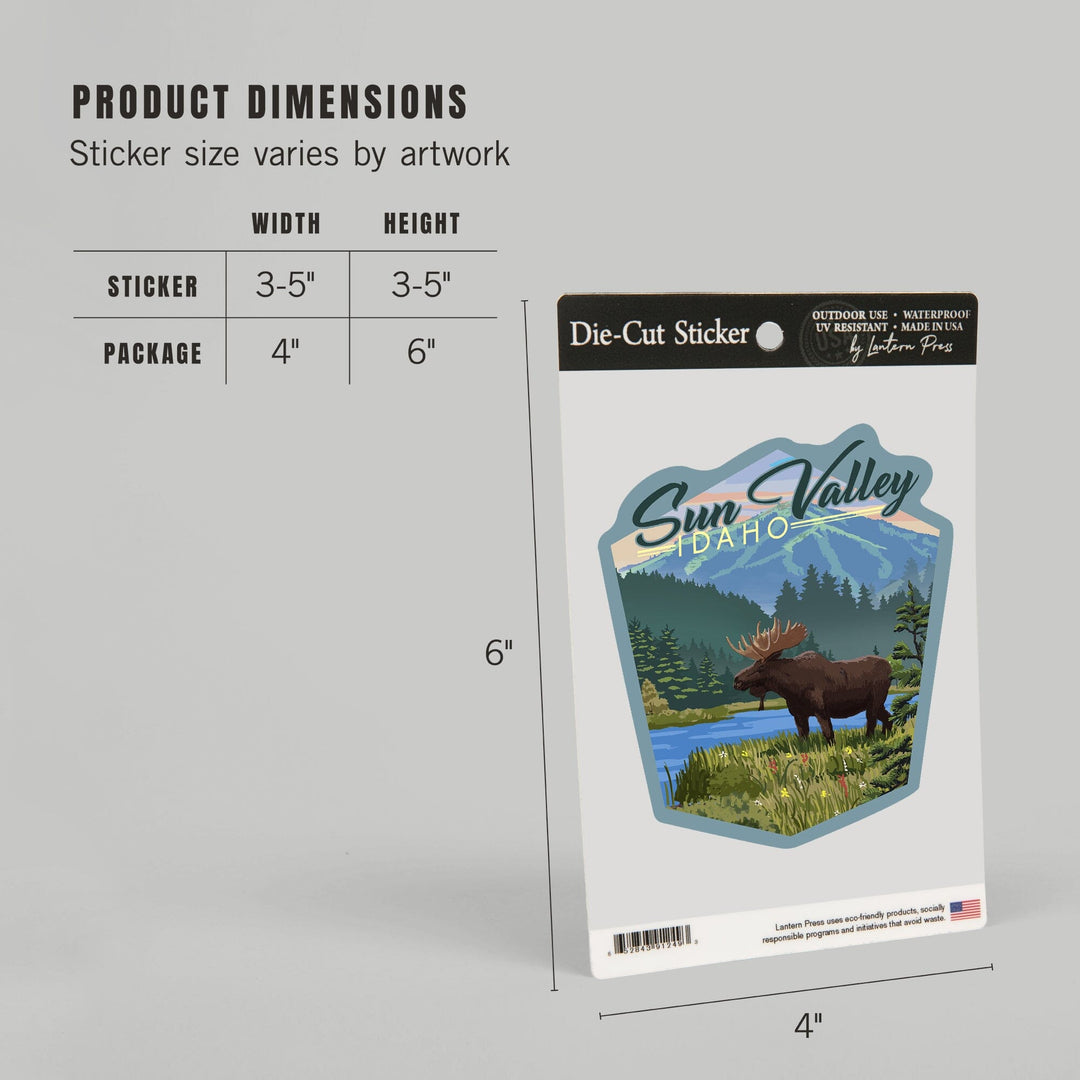 Sun Valley, Idaho, Moose, Summer Scene, Contour, Vinyl Sticker Sticker Lantern Press 