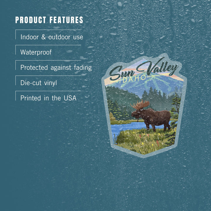 Sun Valley, Idaho, Moose, Summer Scene, Contour, Vinyl Sticker Sticker Lantern Press 