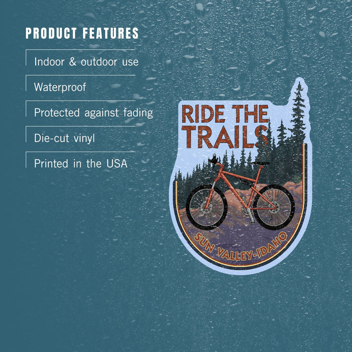 Sun Valley, Idaho, Ride the Trails, Mountain Bike Scene, Contour, Vinyl Sticker Sticker Lantern Press 