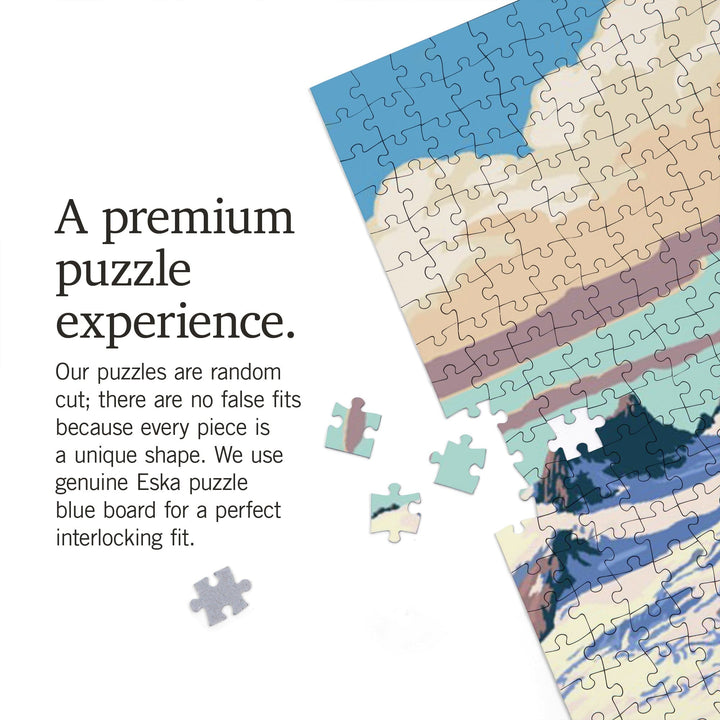 Sun Valley, Idaho, Sawtooth Mountain, Elk and Snowy Mountain, Jigsaw Puzzle Puzzle Lantern Press 