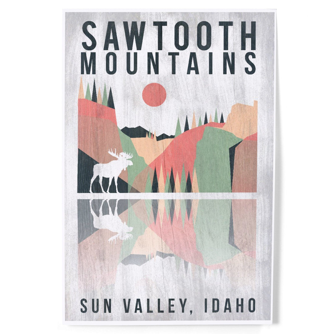 Sun Valley, Idaho, Sawtooth Mountains, Moose, Geometric Opacity, Art & Giclee Prints Art Lantern Press 