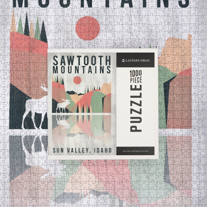 Sun Valley, Idaho, Sawtooth Mountains, Moose, Geometric Opacity, Jigsaw Puzzle Puzzle Lantern Press 