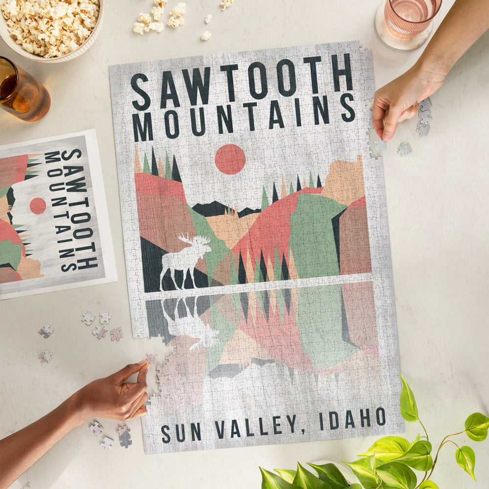 Sun Valley, Idaho, Sawtooth Mountains, Moose, Geometric Opacity, Jigsaw Puzzle Puzzle Lantern Press 