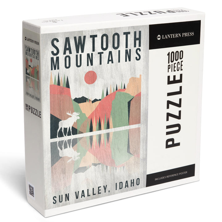 Sun Valley, Idaho, Sawtooth Mountains, Moose, Geometric Opacity, Jigsaw Puzzle Puzzle Lantern Press 