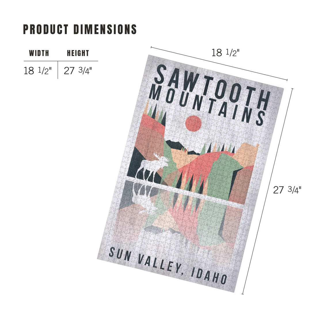 Sun Valley, Idaho, Sawtooth Mountains, Moose, Geometric Opacity, Jigsaw Puzzle Puzzle Lantern Press 