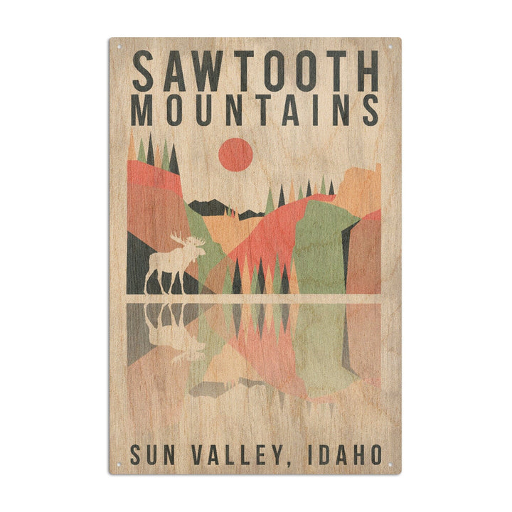 Sun Valley, Idaho, Sawtooth Mountains, Moose, Geometric Opacity, Lantern Press Artwork, Wood Signs and Postcards Wood Lantern Press 10 x 15 Wood Sign 