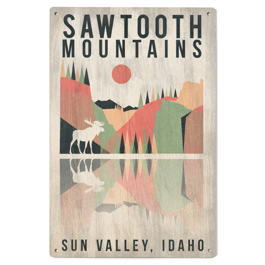 Sun Valley, Idaho, Sawtooth Mountains, Moose, Geometric Opacity, Lantern Press Artwork, Wood Signs and Postcards Wood Lantern Press 