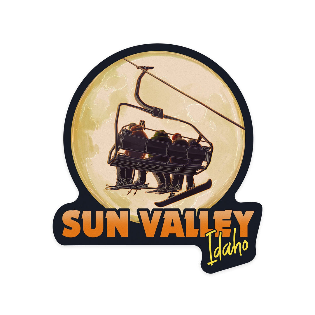 Sun Valley, Idaho, Ski Lift and Full Moon, Contour, Vinyl Sticker Sticker Lantern Press 