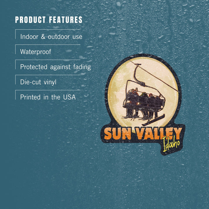 Sun Valley, Idaho, Ski Lift and Full Moon, Contour, Vinyl Sticker Sticker Lantern Press 