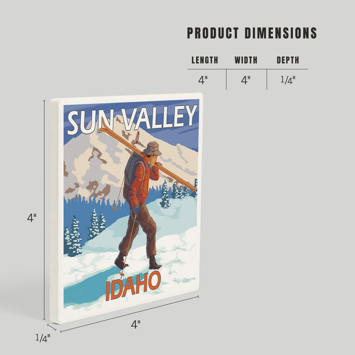 Sun Valley, Idaho, Skier Carrying Snow Skis, Coasters Coasters Lantern Press 