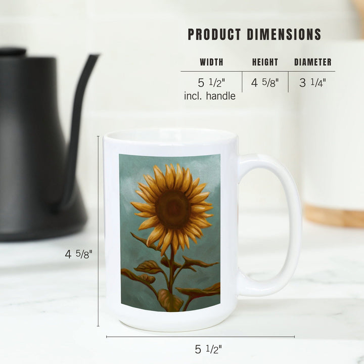 Sunflower, Oil Painting, Lantern Press Artwork, Ceramic Mug Mugs Lantern Press 