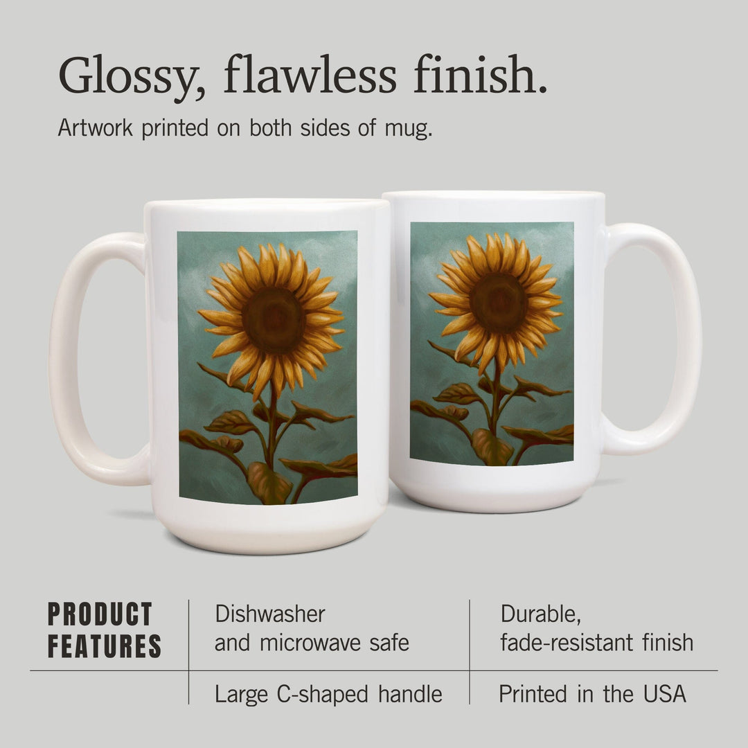 Sunflower, Oil Painting, Lantern Press Artwork, Ceramic Mug Mugs Lantern Press 
