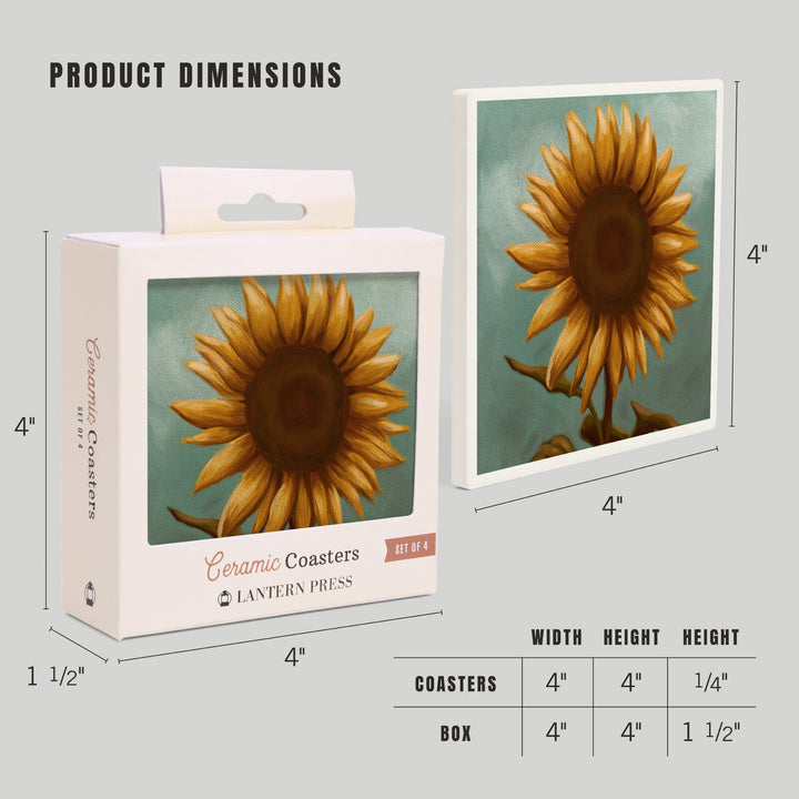 Sunflower, Oil Painting, Lantern Press Artwork, Coaster Set Coasters Lantern Press 