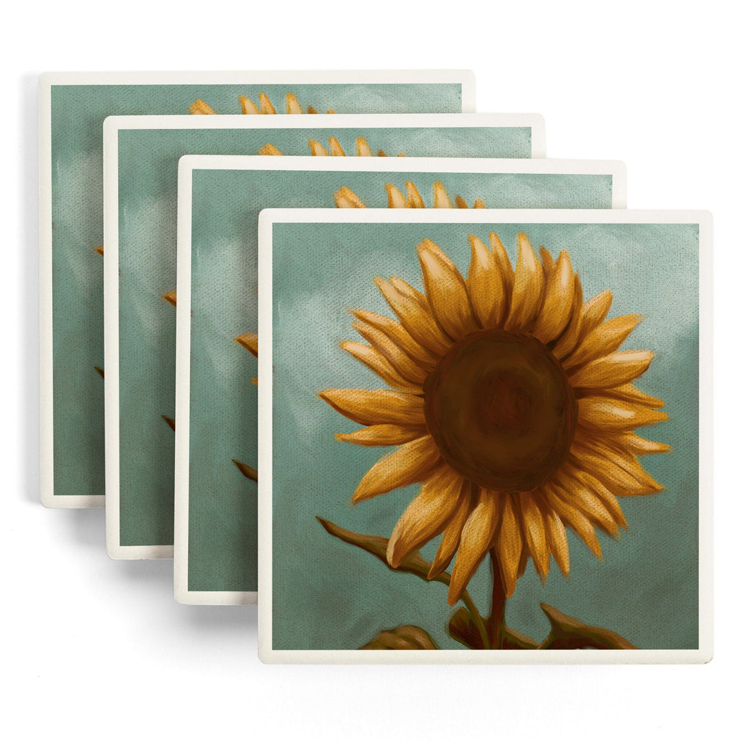 Sunflower, Oil Painting, Lantern Press Artwork, Coaster Set Coasters Lantern Press 