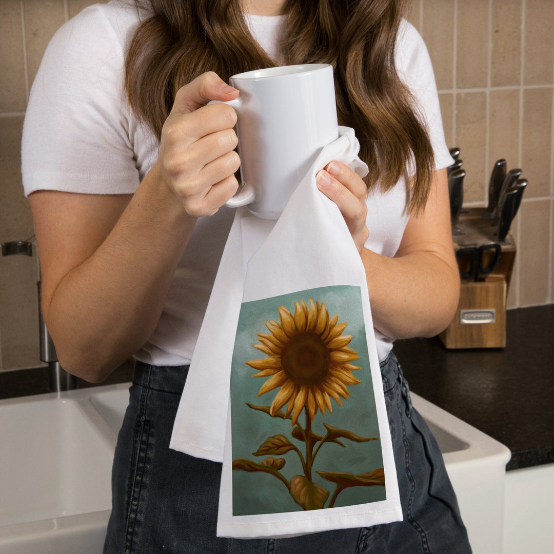 Sunflower, Oil Painting, Organic Cotton Kitchen Tea Towels Kitchen Lantern Press 