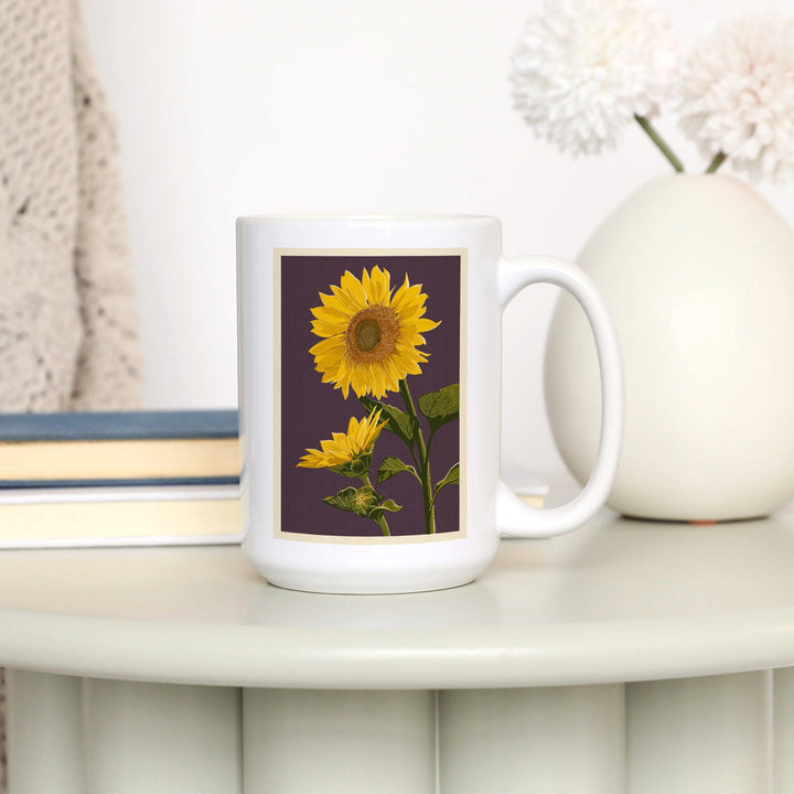 Sunflowers, Letterpress, Lantern Press Artwork, Ceramic Mug Mugs Lantern Press 